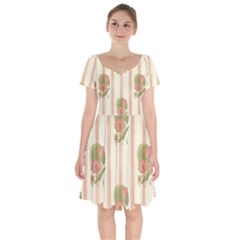 Lotus Flower Waterlily Wallpaper Short Sleeve Bardot Dress