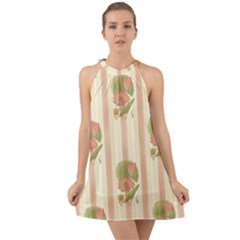 Lotus Flower Waterlily Wallpaper Halter Tie Back Chiffon Dress