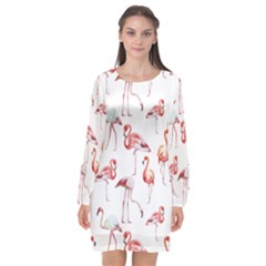 Pink flamingos Long Sleeve Chiffon Shift Dress 