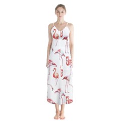 Pink flamingos Button Up Chiffon Maxi Dress