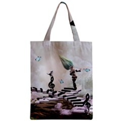 Cute Fairy Dancing On A Piano With Butterflies And Birds Zipper Classic Tote Bag by FantasyWorld7