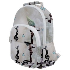 Cute Fairy Dancing On A Piano With Butterflies And Birds Rounded Multi Pocket Backpack