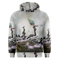 Cute Fairy Dancing On A Piano With Butterflies And Birds Men s Overhead Hoodie by FantasyWorld7