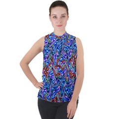 Ml-103 Mock Neck Chiffon Sleeveless Top