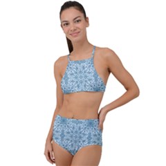 Ornamental Blue High Waist Tankini Set