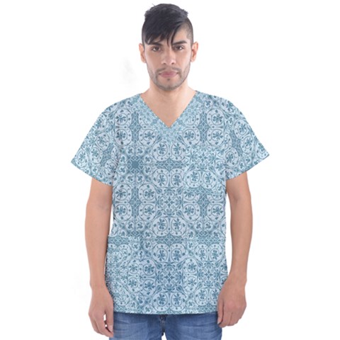 Ornamental Blue Men s V-neck Scrub Top by snowwhitegirl