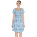 Ornamental Blue Short Sleeve Bardot Dress View1