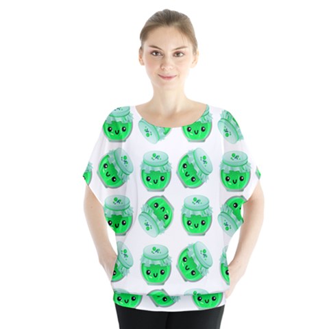 Kawaii Lime Jam Jar Pattern Batwing Chiffon Blouse by snowwhitegirl