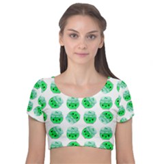 Kawaii Lime Jam Jar Pattern Velvet Short Sleeve Crop Top  by snowwhitegirl