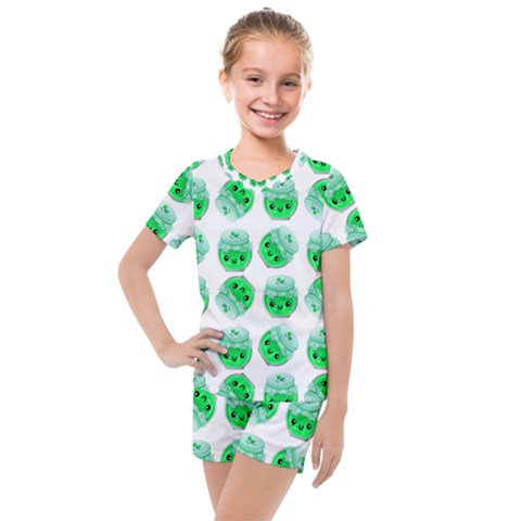 Kawaii Lime Jam Jar Pattern Kids  Mesh Tee And Shorts Set by snowwhitegirl