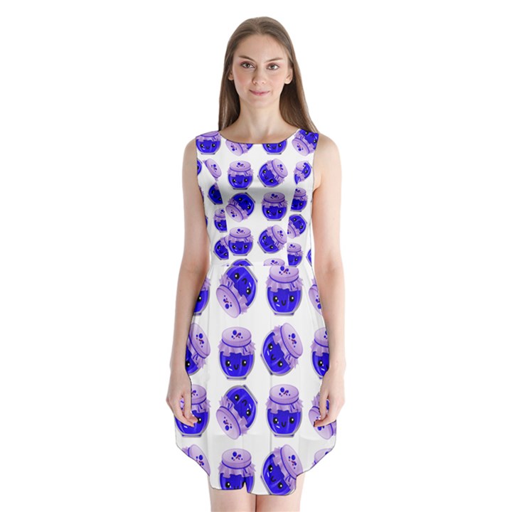 Kawaii Blueberry Jam Jar Pattern Sleeveless Chiffon Dress  