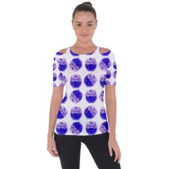 Kawaii Blueberry Jam Jar Pattern Shoulder Cut Out Short Sleeve Top