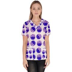 Kawaii Blueberry Jam Jar Pattern Women s V-neck Scrub Top by snowwhitegirl