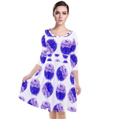 Kawaii Blueberry Jam Jar Pattern Quarter Sleeve Waist Band Dress by snowwhitegirl