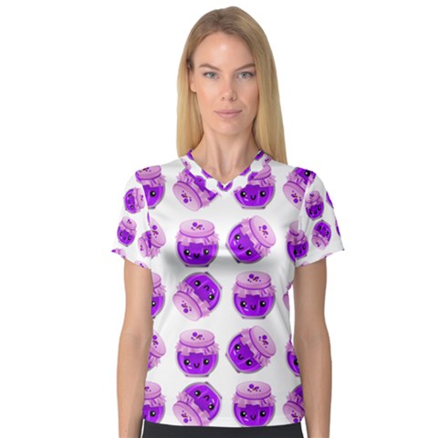 Kawaii Grape Jam Jar Pattern V-neck Sport Mesh Tee by snowwhitegirl