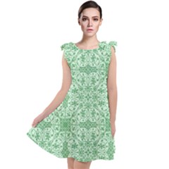 Ornamental Green Tie Up Tunic Dress