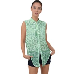 Ornamental Green Sleeveless Chiffon Button Shirt