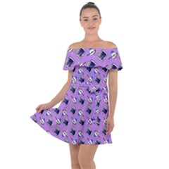 Kawaii Grape Rootbeer Off Shoulder Velour Dress