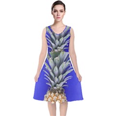 Pineapple Blue V-neck Midi Sleeveless Dress  by snowwhitegirl