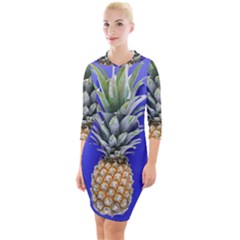 Pineapple Blue Quarter Sleeve Hood Bodycon Dress