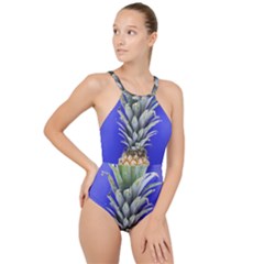 Pineapple Blue High Neck One Piece Swimsuit by snowwhitegirl