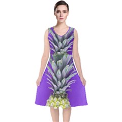 Pineapple Purple V-neck Midi Sleeveless Dress  by snowwhitegirl