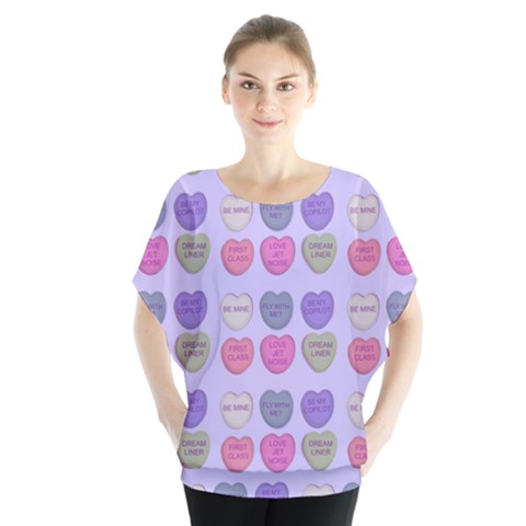 Valentine Hearts Lilac Batwing Chiffon Blouse by snowwhitegirl