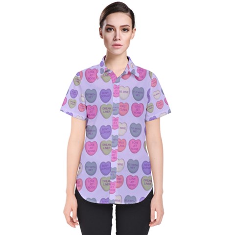 Valentine Hearts Lilac Women s Short Sleeve Shirt by snowwhitegirl