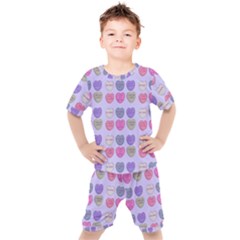 Valentine Hearts Lilac Kids  Tee And Shorts Set by snowwhitegirl