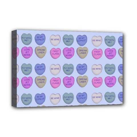 Valentine Hearts Blue Deluxe Canvas 18  X 12  (stretched) by snowwhitegirl