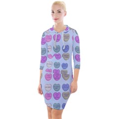 Valentine Hearts Blue Quarter Sleeve Hood Bodycon Dress