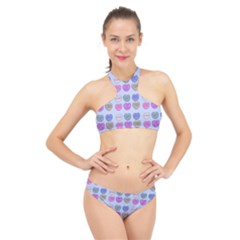 Valentine Hearts Blue High Neck Bikini Set by snowwhitegirl