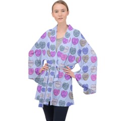 Valentine Hearts Blue Velvet Kimono Robe