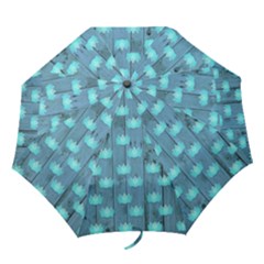 Zen Lotus Wood Wall Blue Folding Umbrellas by snowwhitegirl