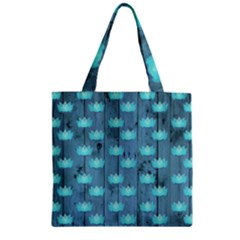 Zen Lotus Wood Wall Blue Zipper Grocery Tote Bag by snowwhitegirl