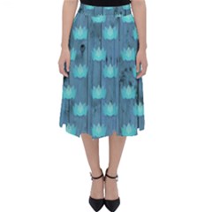 Zen Lotus Wood Wall Blue Classic Midi Skirt by snowwhitegirl