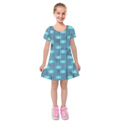 Zen Lotus Wood Wall Blue Kids  Short Sleeve Velvet Dress by snowwhitegirl