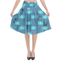 Zen Lotus Wood Wall Blue Flared Midi Skirt by snowwhitegirl