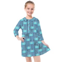 Zen Lotus Wood Wall Blue Kids  Quarter Sleeve Shirt Dress by snowwhitegirl