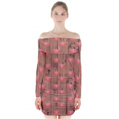 Zen Lotus Wood Wall Long Sleeve Off Shoulder Dress