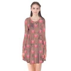 Zen Lotus Wood Wall Long Sleeve V-neck Flare Dress by snowwhitegirl