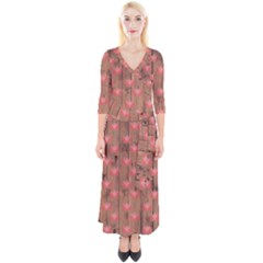 Zen Lotus Wood Wall Quarter Sleeve Wrap Maxi Dress