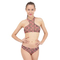 Zen Lotus Wood Wall High Neck Bikini Set