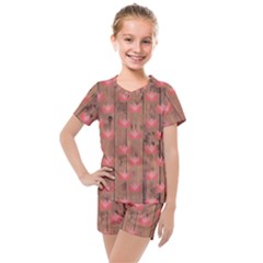 Zen Lotus Wood Wall Kids  Mesh Tee and Shorts Set