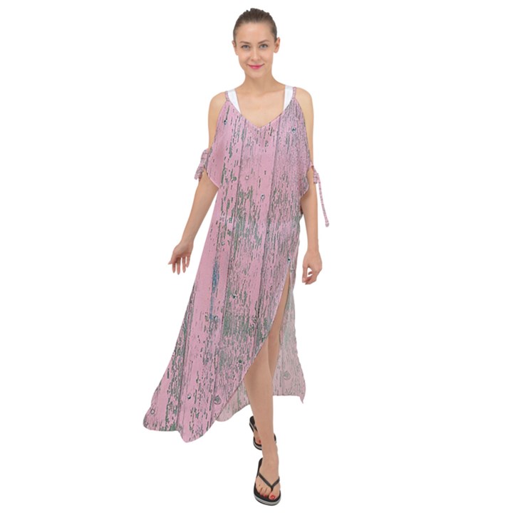 Old Pink Wood Wall Maxi Chiffon Cover Up Dress