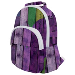 Wood Wall Heart Purple Green Rounded Multi Pocket Backpack