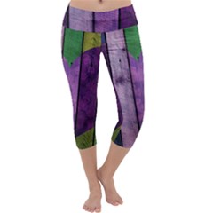 Wood Wall Heart Purple Green Capri Yoga Leggings by snowwhitegirl