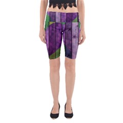 Wood Wall Heart Purple Green Yoga Cropped Leggings