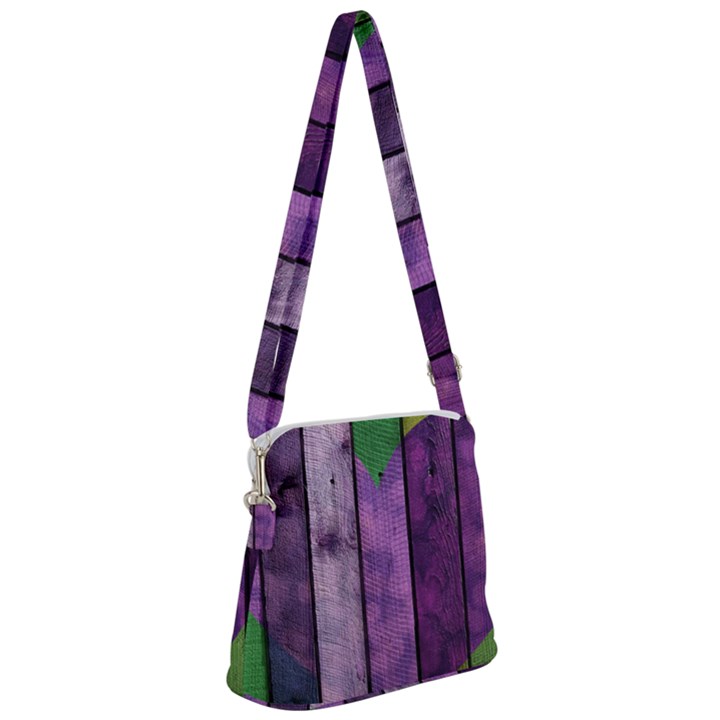 Wood Wall Heart Purple Green Zipper Messenger Bag