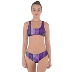 Wood Wall Heart Purple Green Criss Cross Bikini Set by snowwhitegirl